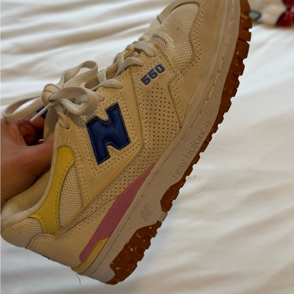 New Balance Cream Sneakers with Blue and Yellow Highlights